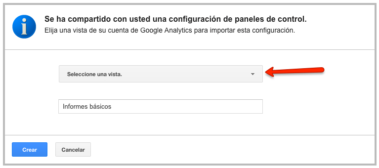 Figura 3: instalando tu primer panel de Google Analytics